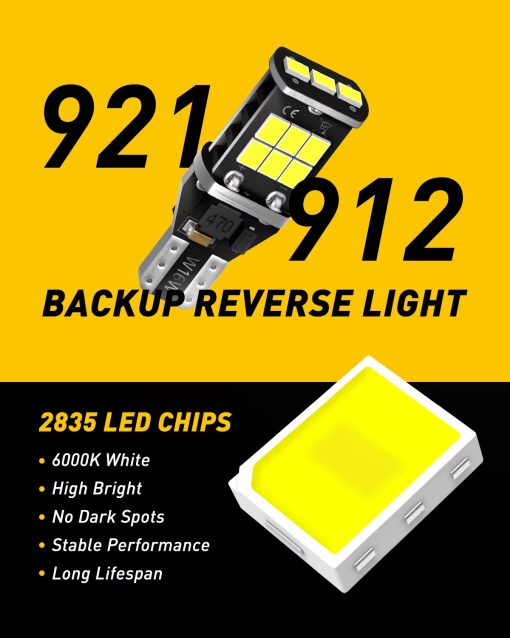 AUTOBAHN Retrofit T15 1600LM Reverse light 15 SMD 2835 6500K White LED Bulb (12V, 3.2W, 2 Bulbs) - Image 3