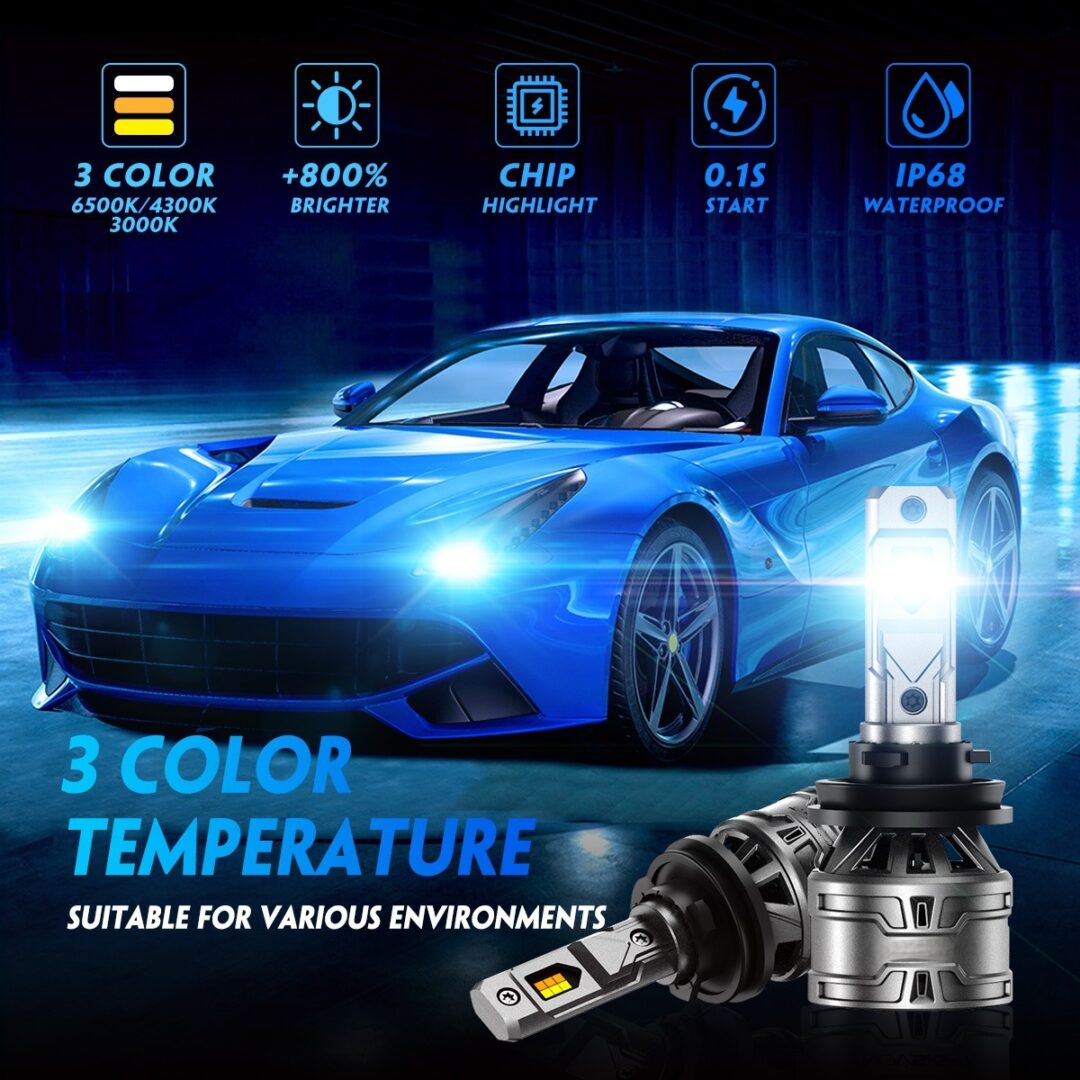 3 Colors H7 LED Headlight Bulb 6500K 4300K 3000K | Boslla B4 Series, 2 Bulbs