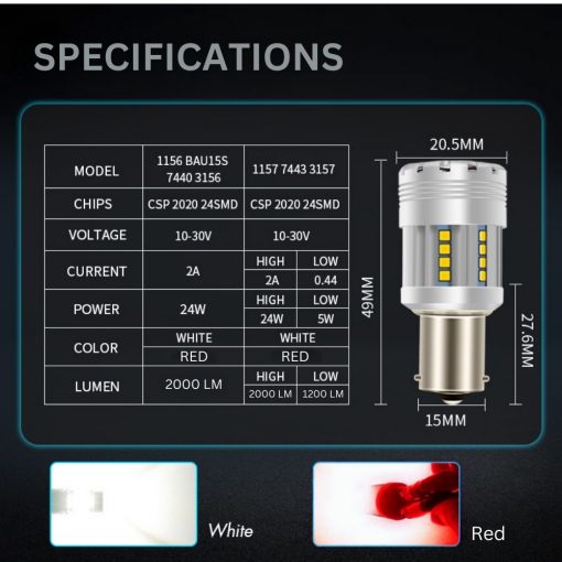 AUTOBAHN DRL Reverse Brake LED 24W 2000LM 6500K LED Bulb (12V, 24W, 2 Bulbs) - Image 4