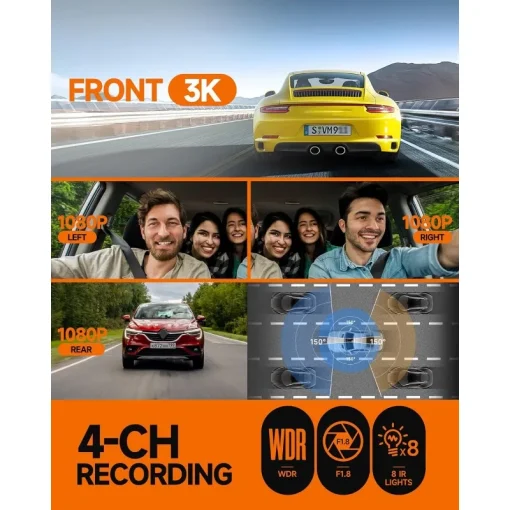 AUTOBAHN M750 4 Channel Dash Cam - 3K+3*1080P Recording | Night Vision | GPS | App Control - Image 10