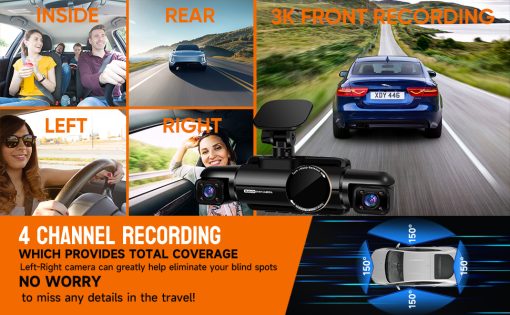 AUTOBAHN M750 4 Channel Dash Cam - 3K+3*1080P Recording | Night Vision | GPS | App Control - Image 8